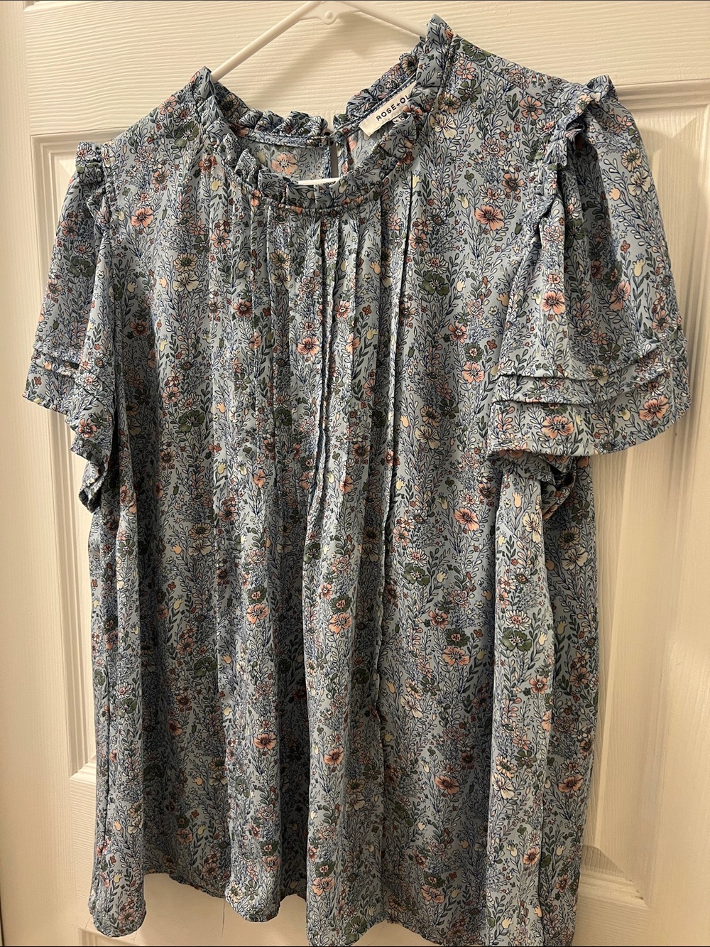 Rose & Olive Blue Floral Ruffle Sleeve Dress
